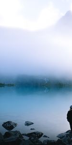 Lake,Shore,Bank,Silhouette,Fog,Loneliness,Nature