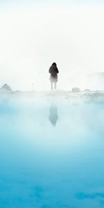 Neige,Brouillard,Lac,Solitude,Silhouette,Minimalisme