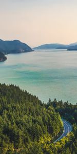 Lake,Trees,Mountains,Road,Nature