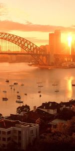 Paisaje,Ciudades,Puesta Del Sol,Sydney,Barcos,Puentes