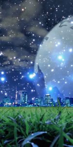 Herbe,Etoiles,Villes,Sky,Nuit,Lune,Paysage,Fantaisie