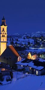 Villes,Nuit,Hiver,Neige,Maisons,Paysage