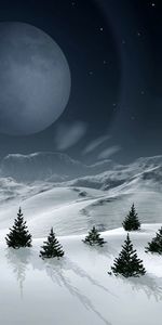 Landscape,Fir Trees,Winter,Snow,Planets