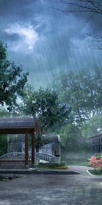 Landscape,Houses,Rain