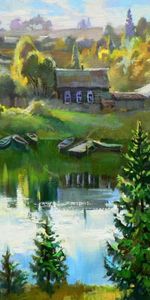 Landscape,Houses,Rivers,Trees,Pictures