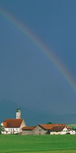 Landscape,Houses,Sky,Rainbow