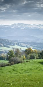 Les Champs,Montagnes,Arbres,Paysage,Maisons