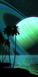 Landscape,Palms,Planets,Sky,Night,Sea,Fantasy