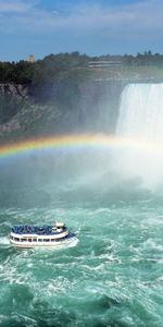 Landscape,Rainbow,Waterfalls,Boats