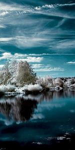 Neige,Nuages,Arbres,Rivières,Paysage