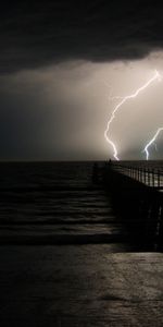 Landscape,Sea,Night,Lightning