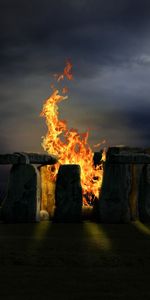 Landscape,Stonehenge,Bonfire,Moon