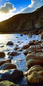 Landscape,Stones,Mountains,Sea,Sun