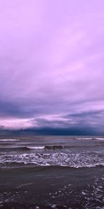 Landscape,Sunset,Clouds,Waves,Violet,Sea