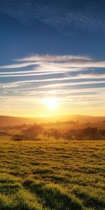 Les Champs,Coucher De Soleil,Paysage