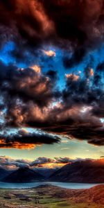 Puesta Del Sol,Cielo,Montañas,Nubes,Paisaje