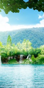 Landscape,Trees,Mountains,Lakes,Waterfalls