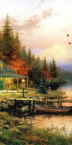 Landscape,Water,Houses,Rivers,Art