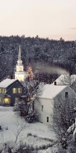 Landscape,Winter,Houses