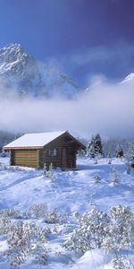 Landscape,Winter,Houses,Mountains,Snow