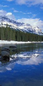 Arbres,Rivières,Hiver,Montagnes,Paysage