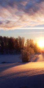 Coucher De Soleil,Hiver,Paysage