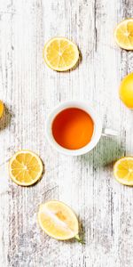 Lemons,Food,Lobules,Cup,Citrus,Slices,Tea