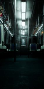 Lights,Dark,Car,Lanterns,Chairs,Railway Carriage,Armchairs,Door,Passage,Interior