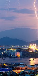 Lights,Evening,Cities,Mountains,City,Lightning