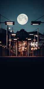 Lights,Lanterns,Building,Night,Dark,Moon