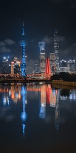 Lights,Reflection,Rivers,Cities,Building,Night City