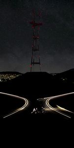 Lights,Road,Hill,Tower,Night,Dark