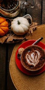 Citrouille,Lobules,Tranches,Coupe,Feuilles,Une Tasse,Café,Nourriture