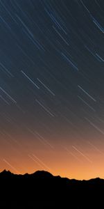 Long Exposure,Outlines,Mountains,Night,Dark,Starry Sky