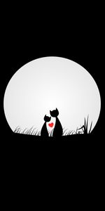 Vector,Noche,Siluetas,Amor,Luna,Gatos