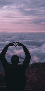 Love,Sunset,Clouds,Silhouette,Human,Person,Gesture,Heart