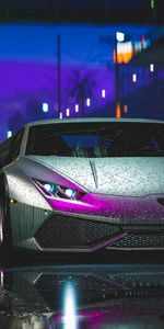 Machine,Grey,Sports,Cars,Wet,Street,Lamborghini Aventador,Night,Sports Car,Car,Lamborghini