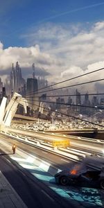 Machine,Skyscrapers,Bridge,Person,City,Human,Fire,Car,Fantasy