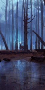 Magic,Art,Lake,Forest,Deer