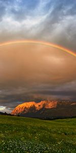 Meadow,Landscape,Mountains,Nature,Rainbow