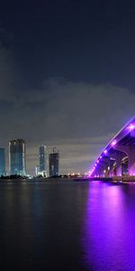 Edificio,Océano,Ciudades,Noche,Puente,Oceano,Miami