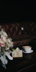 Miscellanea,Miscellaneous,Bouquet,Table,Cup,Book,Coffee