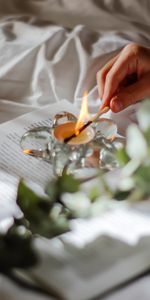 Miscellanea,Miscellaneous,Branch,Match,Candle,Hand,Book