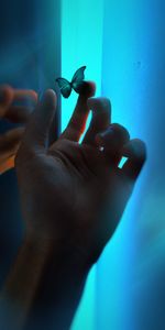 Miscellanea,Miscellaneous,Glow,Hand,Fingers,Butterfly,Neon