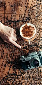 Miscellanea,Miscellaneous,Hand,Cup,Camera,Map