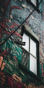 Miscellanea,Miscellaneous,Sneakers,Window,Shoes,Wire,Wires,Wall,Graffiti