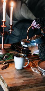 Miscellanea,Miscellaneous,Teapot,Kettle,Candles,Cup,Hands,Tea