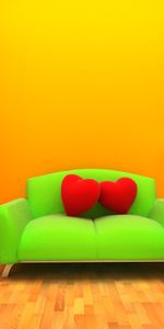 Miscellanea,Orange Background,Room,Sofa,Miscellaneous,Hearts,3D Graphics