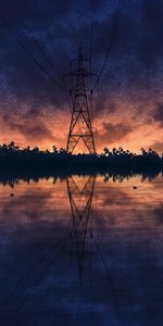 Miscellanea,Pillar,Post,Wire,Wires,Art,Night,Miscellaneous,Starry Sky