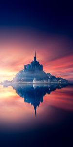 Mont Saint Michel,Cities,Lock,France,Island,Sunset